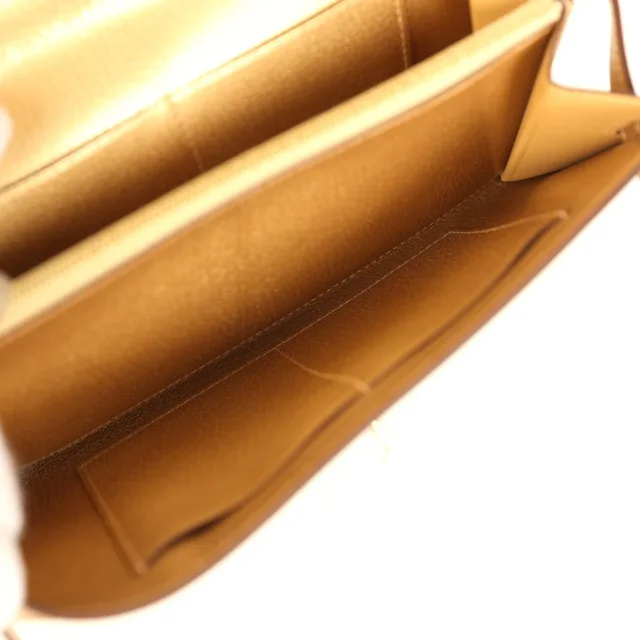 Hermès Kelly Wallet To Go Dore Chevre Chamkilight Permabrass Hardware in Gold Goatskin from Madison Avenue Couture, photo 10 of 10