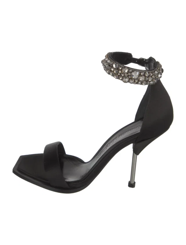 Alexander McQueen Satin Crystal Embellishments Sandals w/ Tags in black Satin from The RealReal
