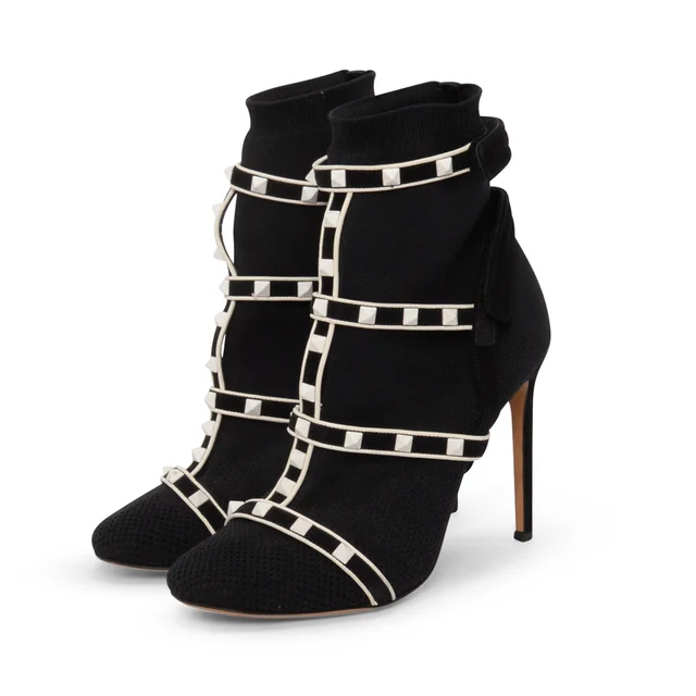 Valentino Garavani Bodytech Rockstud Sock Boots 39 in Black & White Suede from Blue Spinach