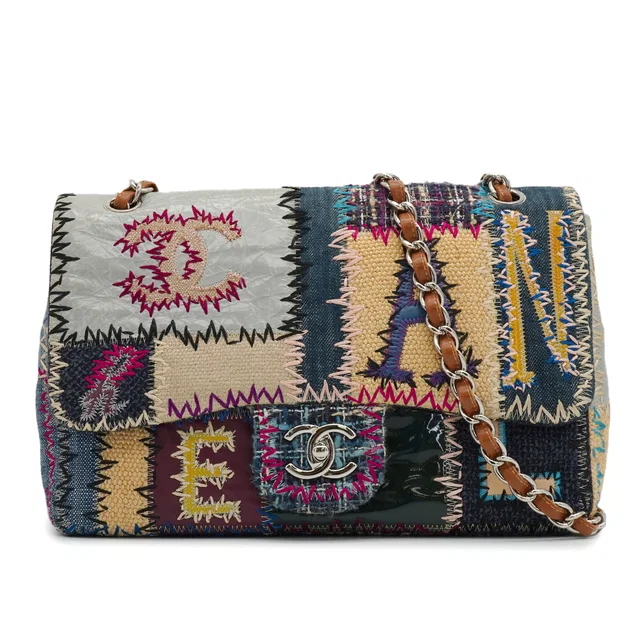 Chanel Chain Shoulder Bag Patchwork Multicolor Leather Denim Tweed Silver Hardware in Multicolor Tweed from Luxury Promise