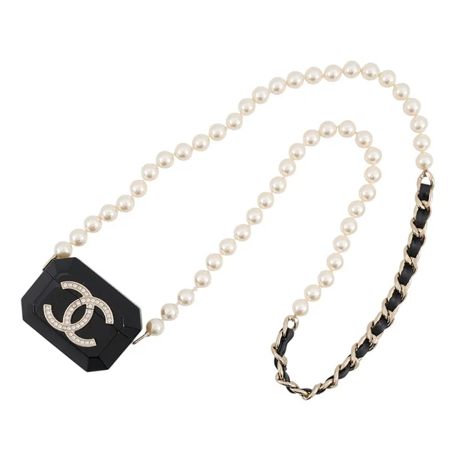 Chanel DecaCoco RhinestonePearl AirPods Case BlackAB6425 Plastic Faux Pearl Rhinestone from GALLERY RARE