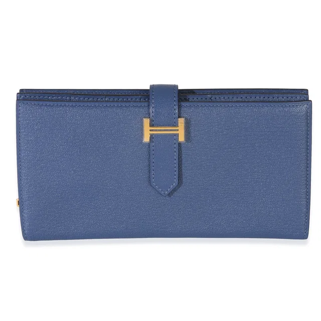 Hermès Bleu Brighton Chevre Mysore Bearn Wallet GHW in Blue Goatskin from myGemma