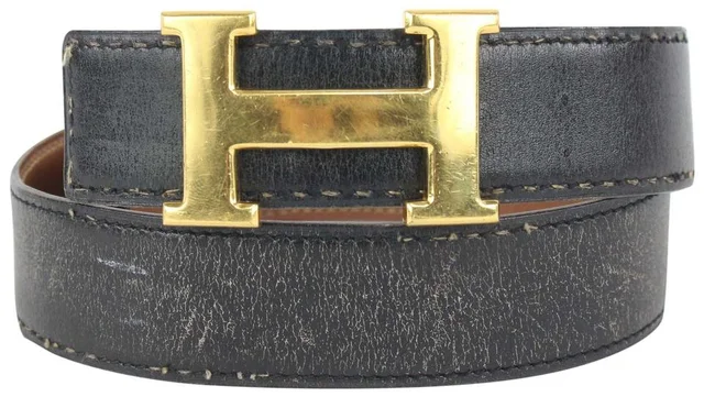 Hermès 32mm Reversible H Logo Belt Kit Black x Brown x Gold in Black Leather from Bagriculture