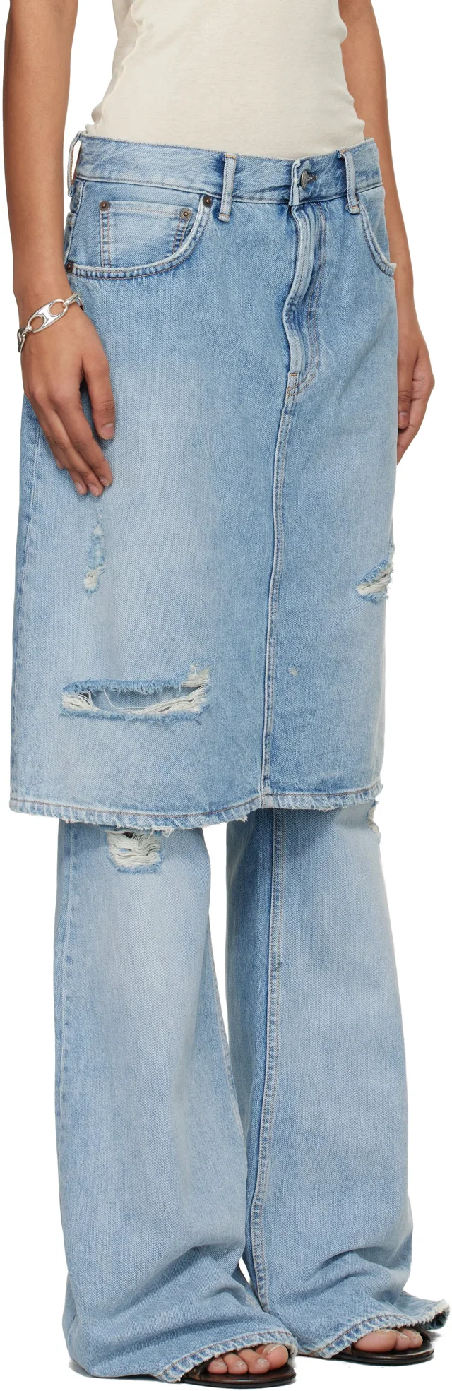 Acne Studios Blue Layered Denim Jeans, photo 2 of 4 from SSENSE