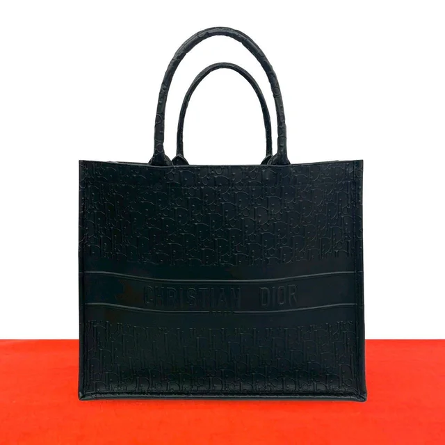 Dior Book Tote Bag Oblique Pattern Leather Black in Black Leather from The Reluxe
