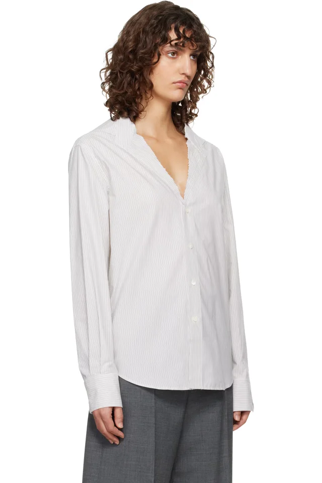 MM6 Maison Margiela Off-White & Gray Striped Shirt, photo 2 of 4 from SSENSE