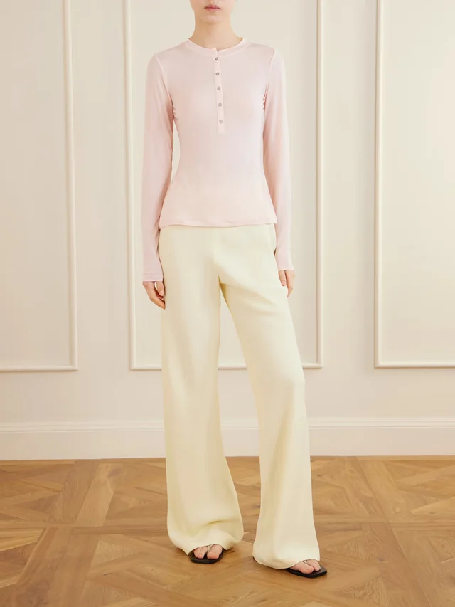 SKIMS Sheer Modal-Blend Henley Top - Primrose in Pink, photo 2 of 2 from NET-A-PORTER (Canada)