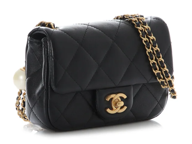 Chanel Mini Black Quilted Aged Calfskin Double Pearl Flap in Black Calfskin from Ann's Fabulous Finds, photo 6 of 10