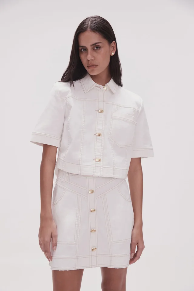 AJE Ember Denim Crop Shirt in White from Aje, photo 1 of 1
