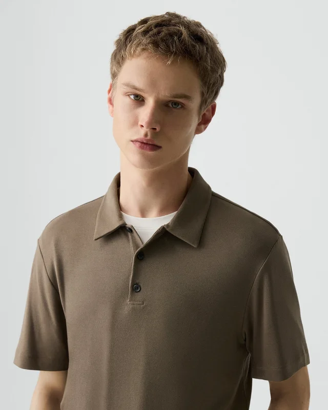 Theory Bron Polo Shirt in Anemone Modal Jersey in MOREL 67% Modal, 30% Polyester, 3% Spandex, photo 4 of 12 from Theory