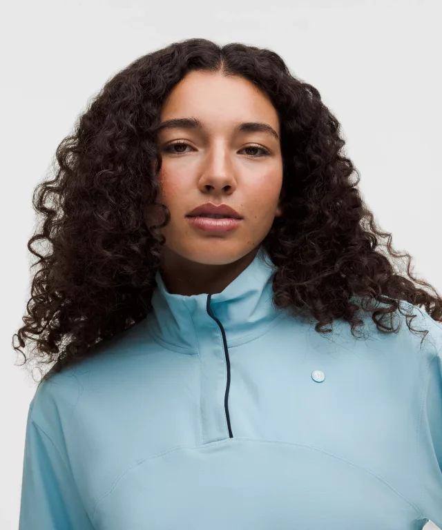 lululemon UV-Protective Lightweight Half Zip in Seafoam/True Navy, photo 4 of 6 from lululemon