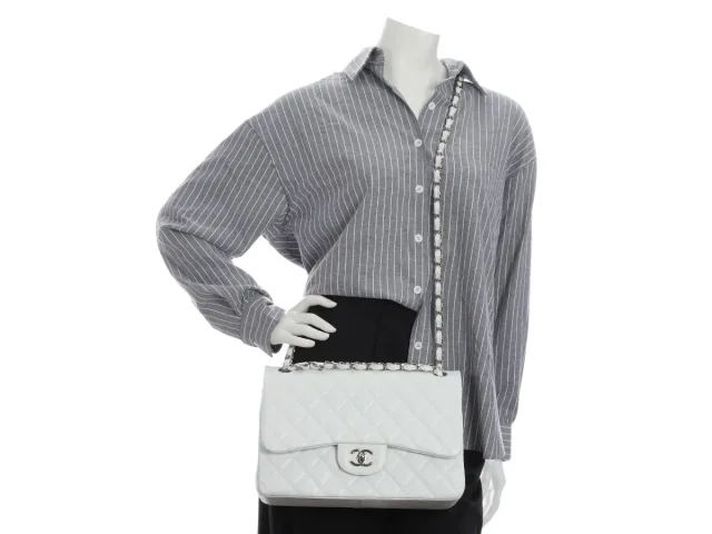 Chanel Jumbo White Quilted Caviar Classic Double Flap in White Caviar leather from Ann's Fabulous Finds, photo 10 of 10