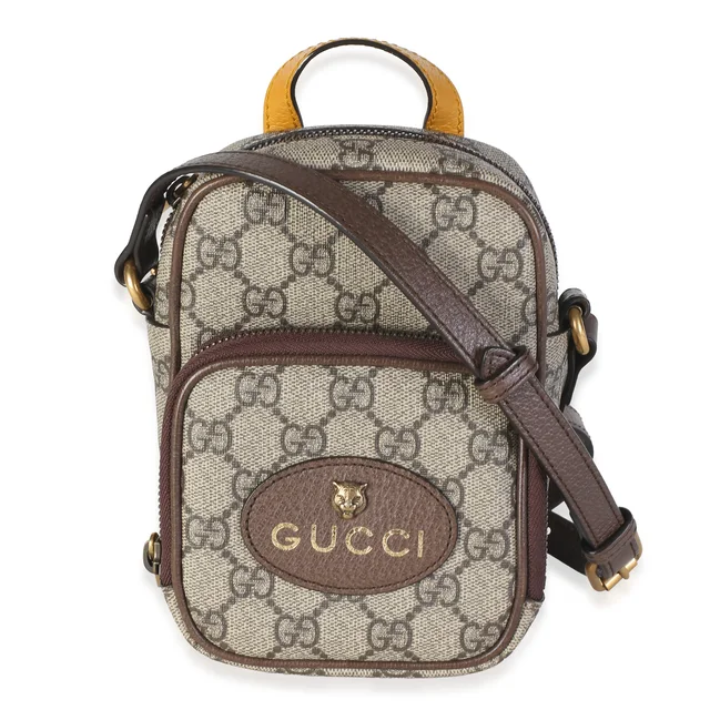 Gucci Beige Brown GG Supreme Canvas Neo Vintage Mini Messenger Bag in Brown Canvas from myGemma
