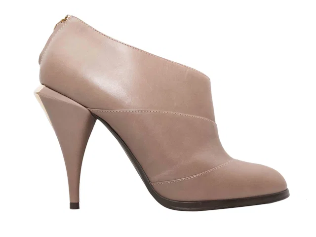 Tan Fendi Pointed-Toe Ankle Booties Size 39 in Brown Leather from Designer Revival