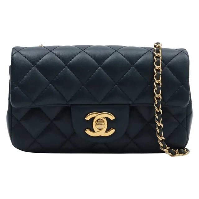 Chanel Circa 2013 CC Turn-lock Chain Shoulder Bag Mini, Navy in Navy Lambskin from VINTAGE QOO TOKYO