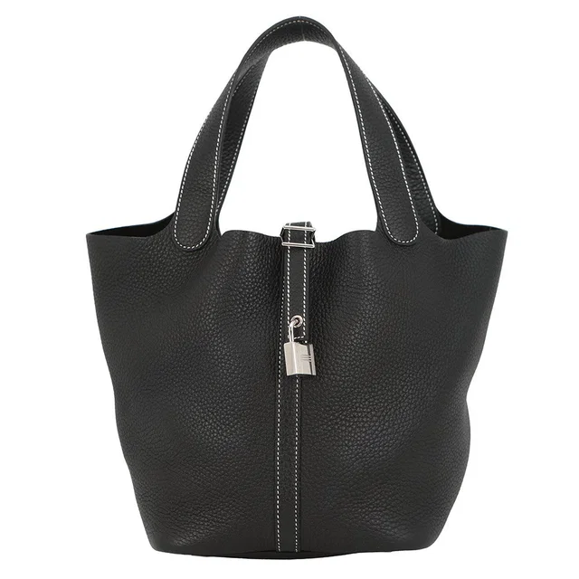 Hermès Picotin Lock Black Taurillon Clemence Size MM in Black Clemence leather from GALLERY RARE
