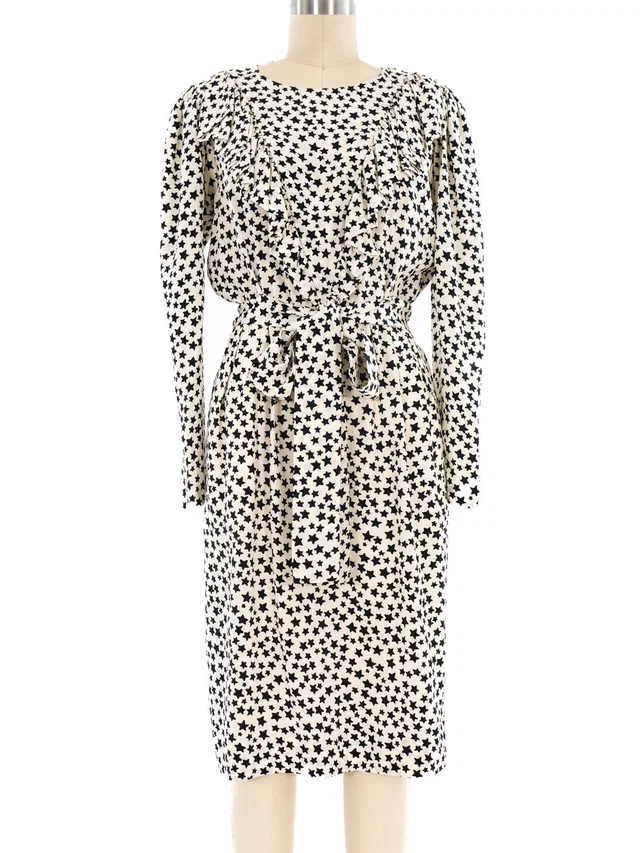 Saint Laurent Star Printed Ruffle Dress in Multicolor Silk from Arcade Vintage
