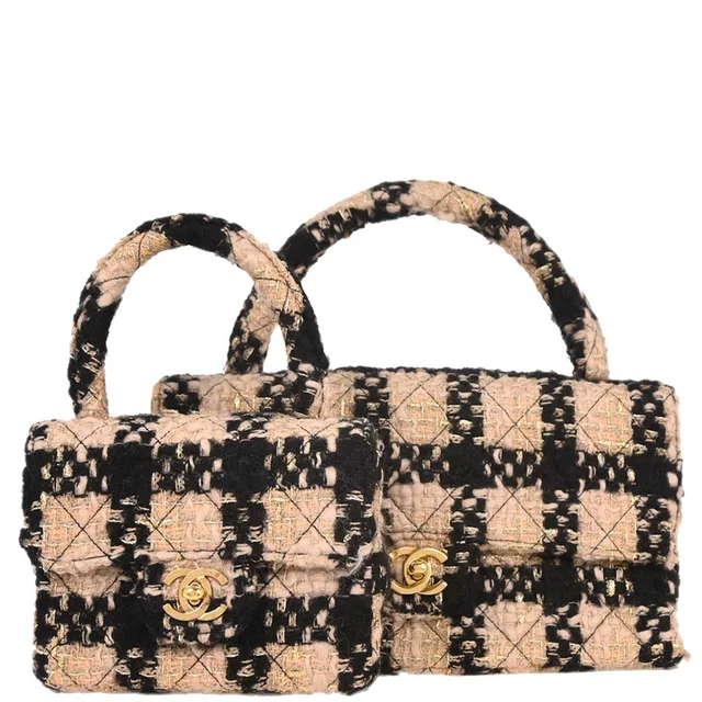 Chanel 1994-1996 Beige Tweed Classic Single Flap 2 in 1 Handbag Set in Beige Tweed from AMORE Vintage Tokyo
