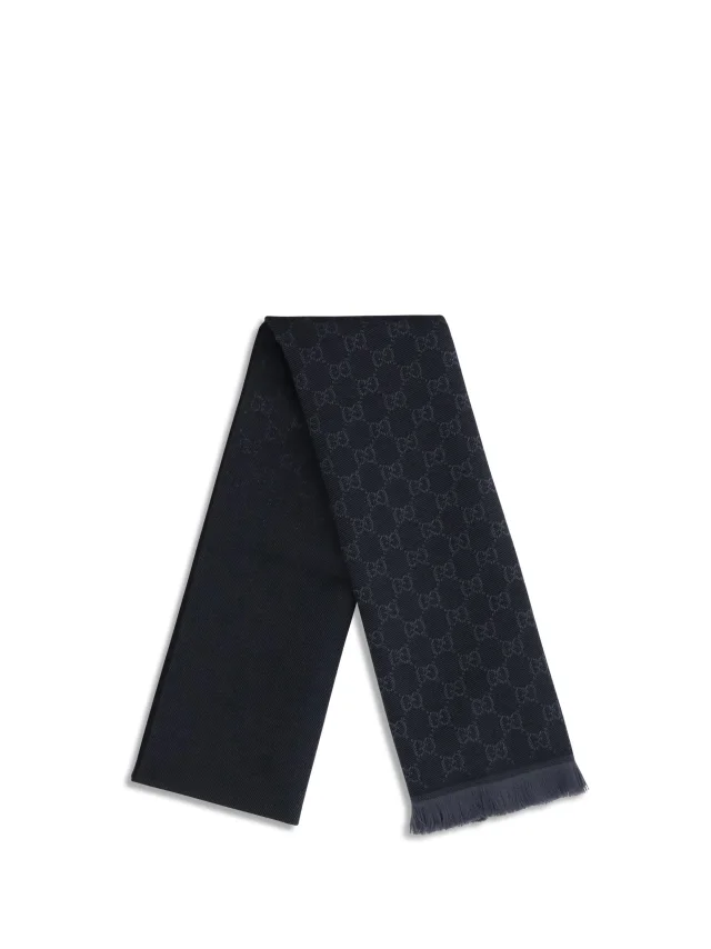 Gucci Gg Supreme Embroidered Wool Scarf — Black Ovis Aries Scarfs in Black Wool from HEWI, photo 2 of 3
