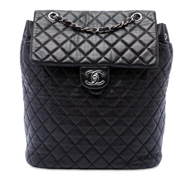 Black Chanel Large Quilted Lambskin Urban Spirit Backpack in Black Lambskin from Designer Revival
