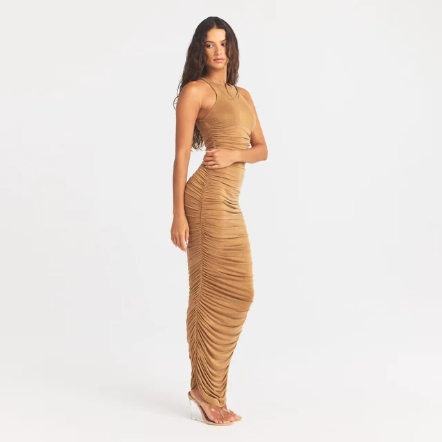 cupro jersey ruched long dress