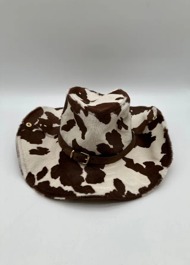 Hermès Miu Printed Leather Cowboy Hat White/Burnt Sienna in White Leather from Luxury Promise