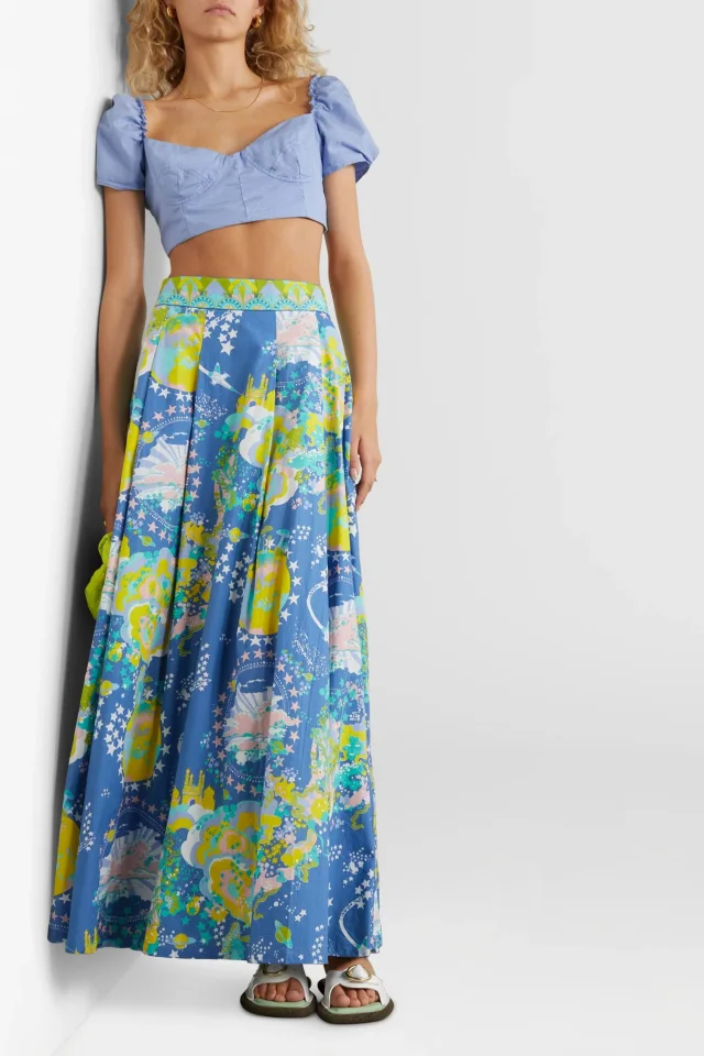 Emporio Sirenuse Kalitha Cropped Cotton-Poplin Top with Ruffled Trims in Blue, photo 2 of 4 from THE OUTNET
