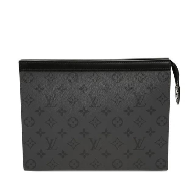Black Louis Vuitton Monogram Eclipse Reverse Pochette Voyage MM Clutch Bag in Black Canvas from Designer Revival
