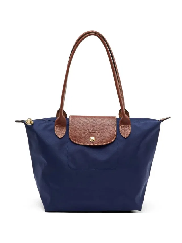 Longchamp Le Pliage leather flap tote bag - women - Nylon/ /Calf Leather - One Size - Blue in blue Calfskin from Farfetch