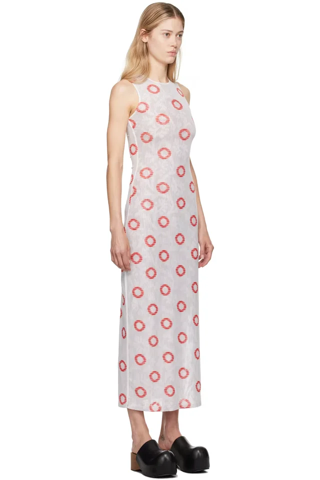 Eckhaus Latta White & Red Duet Maxi Dress, photo 2 of 4 from SSENSE