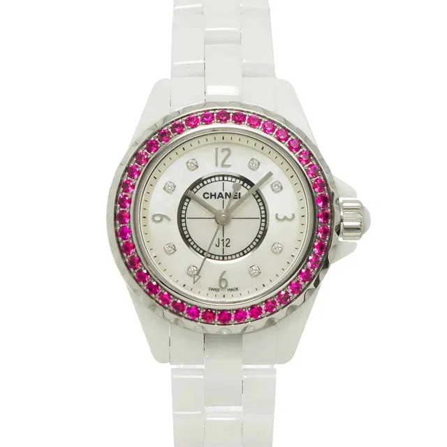 Chanel J12 H3243 Pink Sapphire Bezel 8P Diamond White Shell Dial in White Ceramic from Luxury Promise