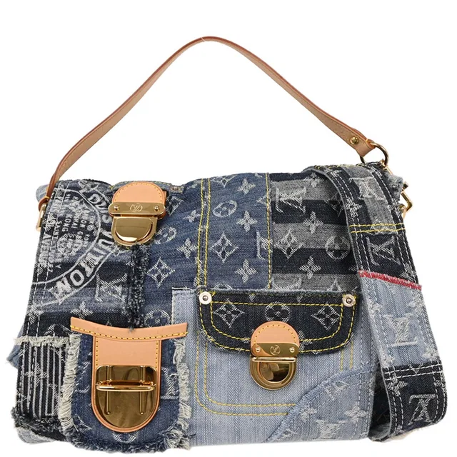 Louis Vuitton Monogram Denim Patchwork Postie 2way Handbag M95374 in Denim from AMORE Vintage Tokyo