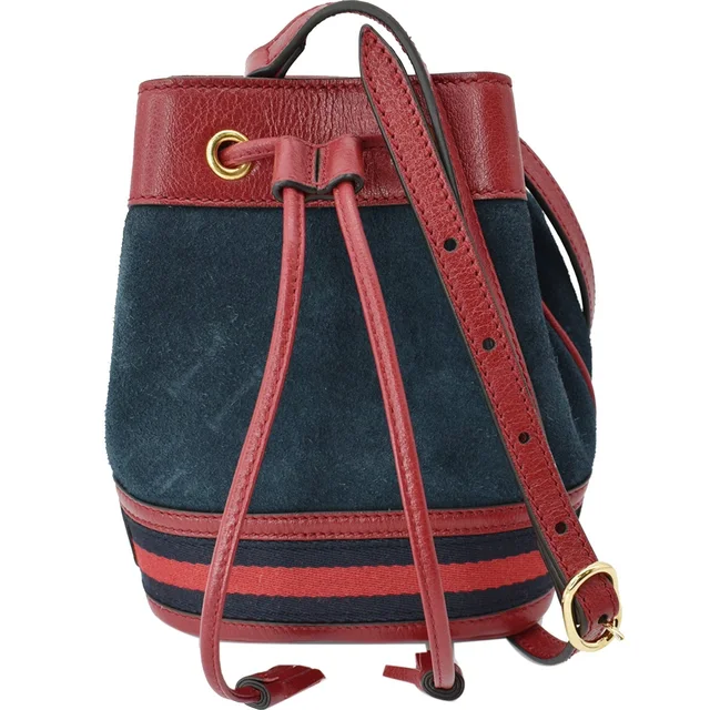 Gucci Ophidia Mini Leather Trimmed Suede Bucket Bag Blue 550620 in Blue Suede from Dallas Designer Handbags