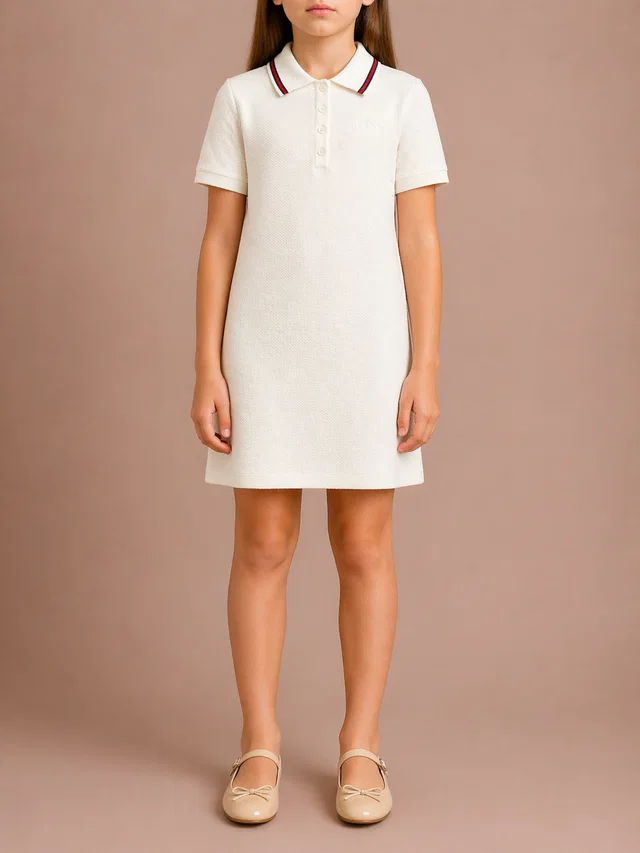 Kids White Knit Polo Dress with Gucci Logo and Collar Detail Size 10 years in White from Sellier
