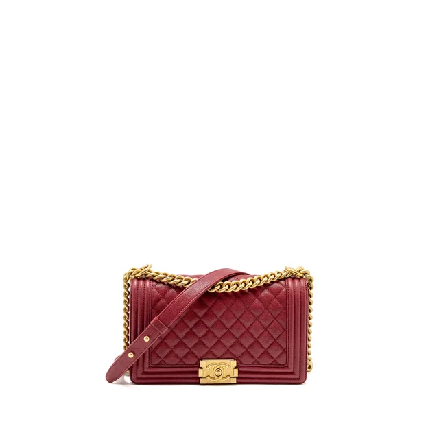 Chanel Medium Boy Bag Caviar Red GHW in Red Caviar leather from EMIER