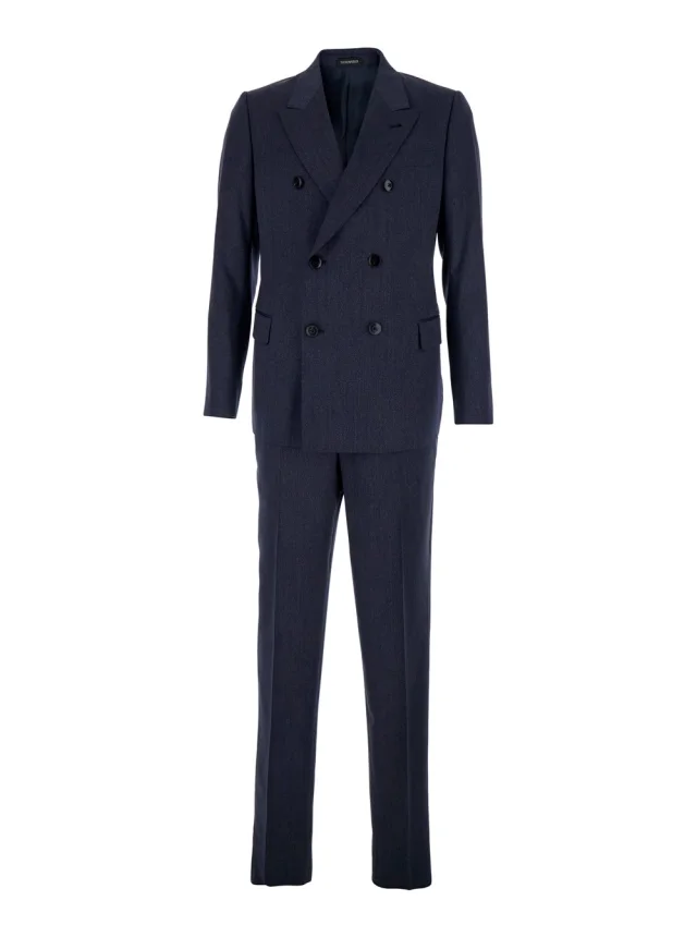 Double-breasted Suit with Peak Revers in Blue Wool for Men in Blue, image 1 of 1 from Gaudenzi Boutique