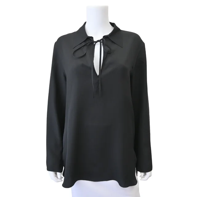 The Row Black Silk Tie-Neck Blouse in Black Silk from Clotheshorse Anonymous