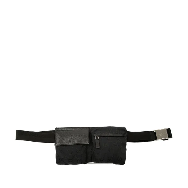 Blue Gucci GG Canvas Double Pocket Belt Bag in Blue Canvas from Designer Revival