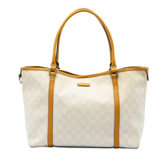 White Gucci Medium GG Supreme Joy Tote in White Coated canvas from Designer Revival