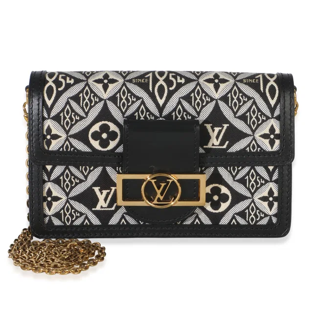 Louis Vuitton Black Blue Jacquard Since 1854 Dauphine Chain Wallet in Black Coated canvas from myGemma