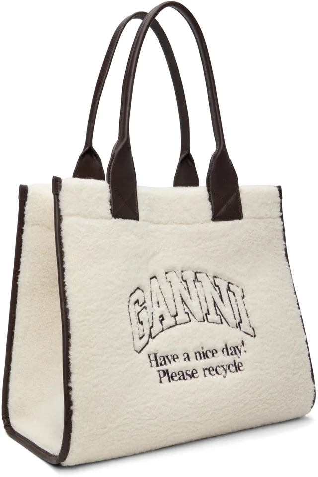 GANNI Off-White Faux-Shearling XXL Tote, photo 2 of 4 from SSENSE