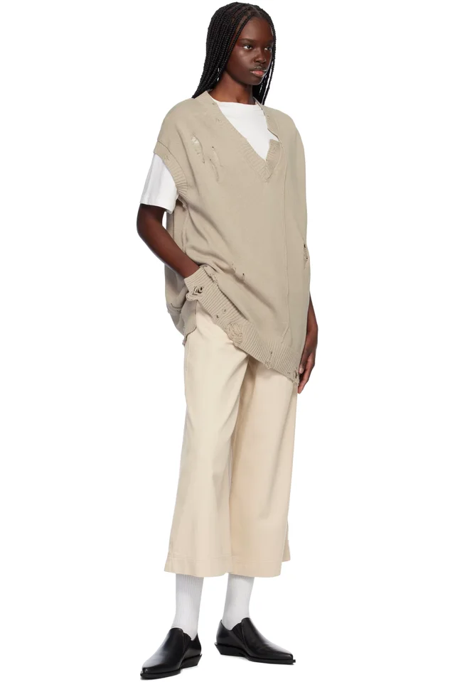YOHJI YAMAMOTO Taupe 7G2P Jersey V Neck Vest, photo 4 of 4 from SSENSE