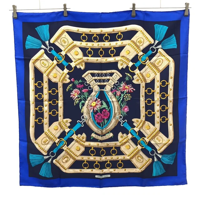 Hermès Carre 90 Aux Champs to the Field Scarf Blue in Blue from The Reluxe