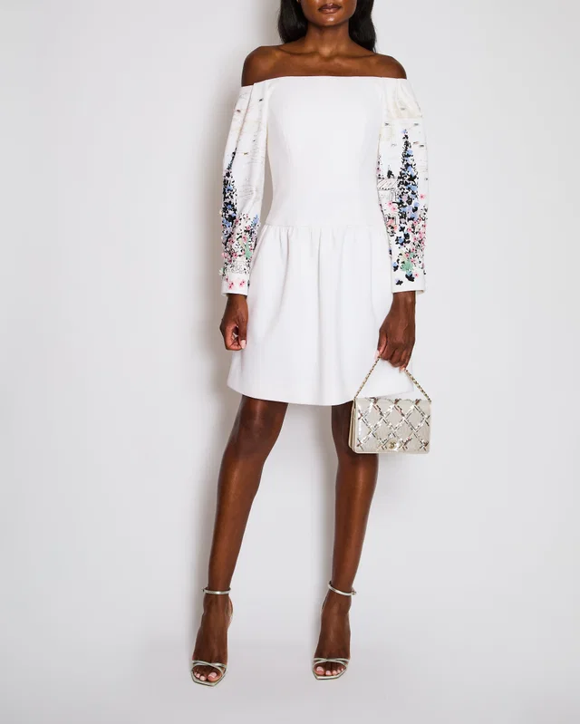 Chanel 22/C White Off-Shoulder Sequin CC Sleeve Bustier Dress Size FR 36 (UK 8) in White Silk from Sellier