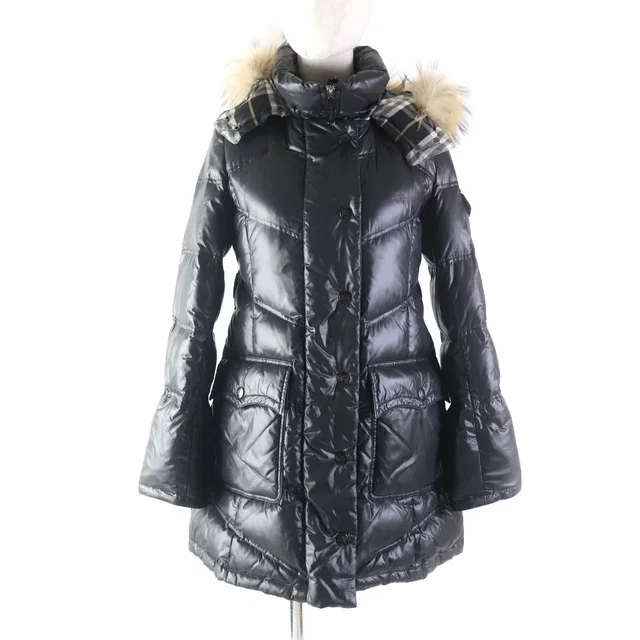 Burberry Nylon Down Coat with Fur Hood Black in Black Nylon from LuxUness