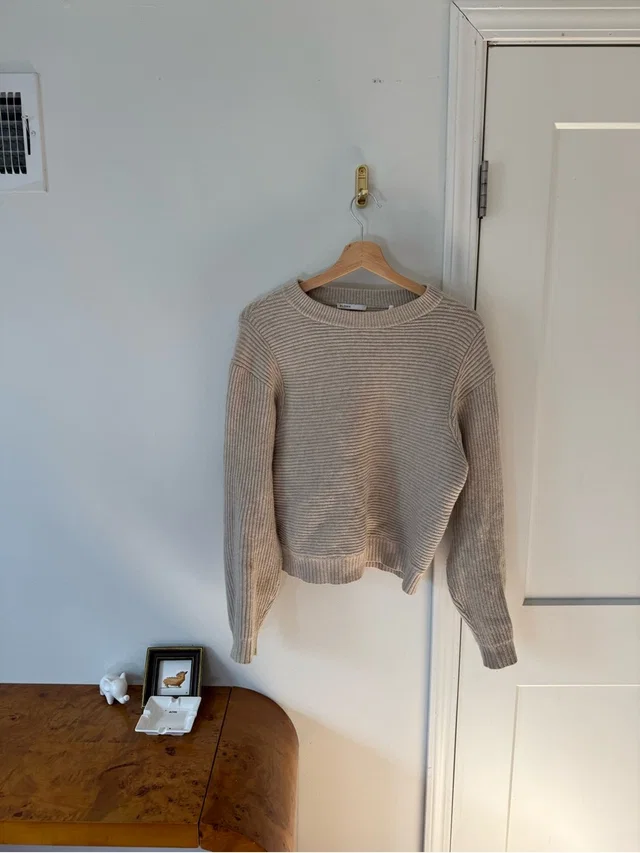 TOTEME Baldwin Wool/Cashmere Luxury Rib Knit Oatmeal Sweater Slightly Cropped Org $480 in brown|neutral Cashmere from Poshmark, photo 1 of 1