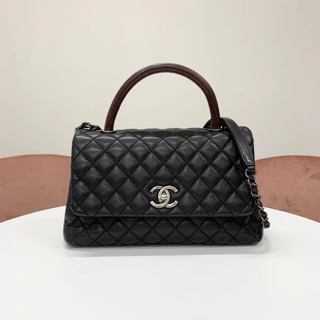 Chanel Quilted Coco Handle 29 Caviar Leather CC Logo in Caviar leather from The Reluxe