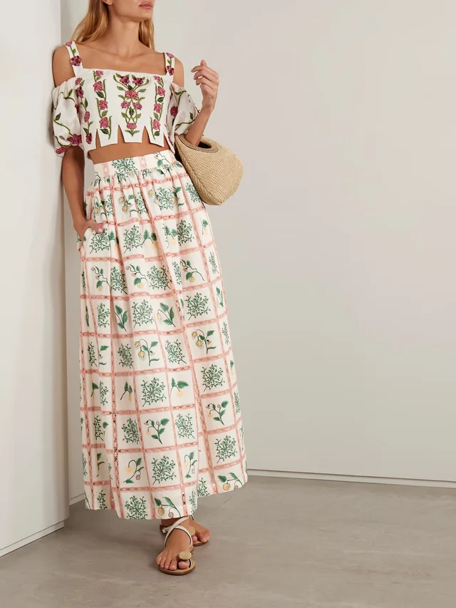 AGUA BY AGUA BENDITA Tangelo crochet-trimmed embroidered cotton-voile maxi skirt in Pink, photo 2 of 2 from NET-A-PORTER (Canada)