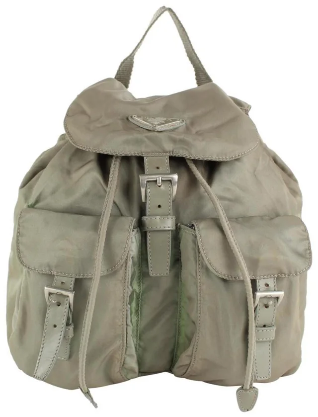 Prada Grey Tessuto Nylon Twin Pocket Backpack in Grey Nylon from Bagriculture