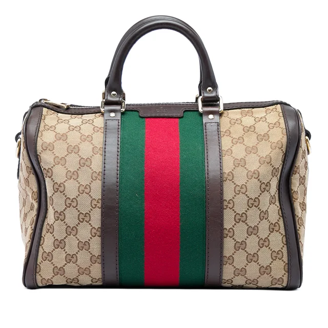 Beige Gucci Medium GG Canvas Web Joy Boston Bag Satchel in Beige Canvas from Designer Revival, photo 1 of 1